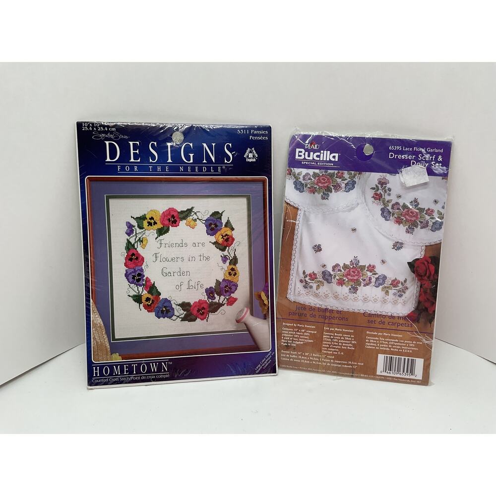Cross Stitch Destash Lot of 2 kits Dresser Scarf and Wall Art NEW SEALED